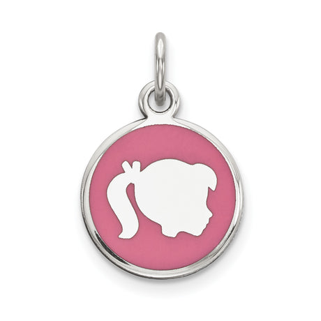 Sterling Silver Pendant with Girl Silhouette and Pink Enamel, Symbolizing Mother-Daughter Bond