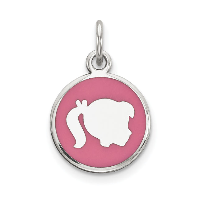 Sterling Silver Pendant with Girl Silhouette and Pink Enamel, Symbolizing Mother-Daughter Bond