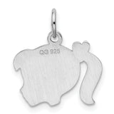 Pink Enamel Right Facing Girl Head Disc Charm Pendant in Real 925 Sterling Silver