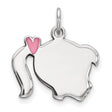 Pink Enamel Right Facing Girl Head Disc Charm Pendant in Real 925 Sterling Silver