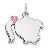 Pink Enamel Right Facing Girl Head Disc Charm Pendant in Real 925 Sterling Silver