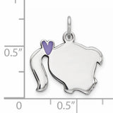 Sterling Silver Girl Pendant with Ponytail and Purple Heart Accent, Right-Facing Silhouette Charm