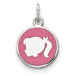 Sterling Silver Pendant with Girl Silhouette and Pink Enamel Background, Round Charm Design