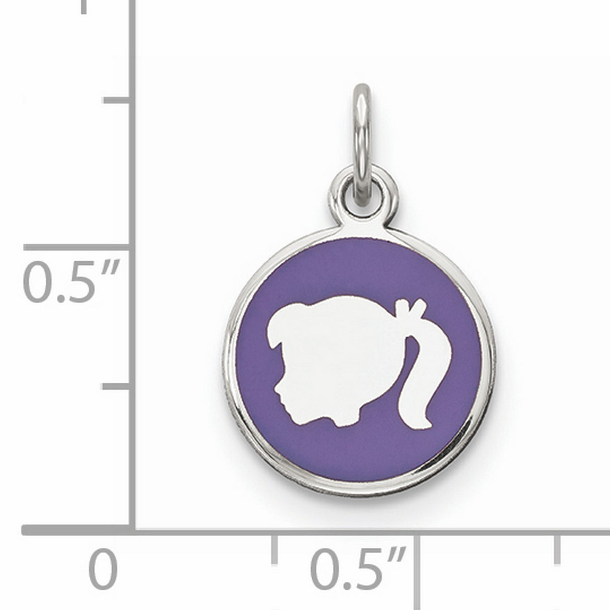 Sterling Silver Girl Profile Pendant with Purple Enamel, Left Facing Silhouette Charm
