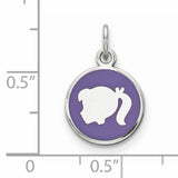 Sterling Silver Girl Profile Pendant with Purple Enamel, Left Facing Silhouette Charm
