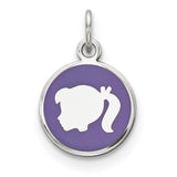 Sterling Silver Girl Profile Pendant with Purple Enamel, Left Facing Silhouette Charm