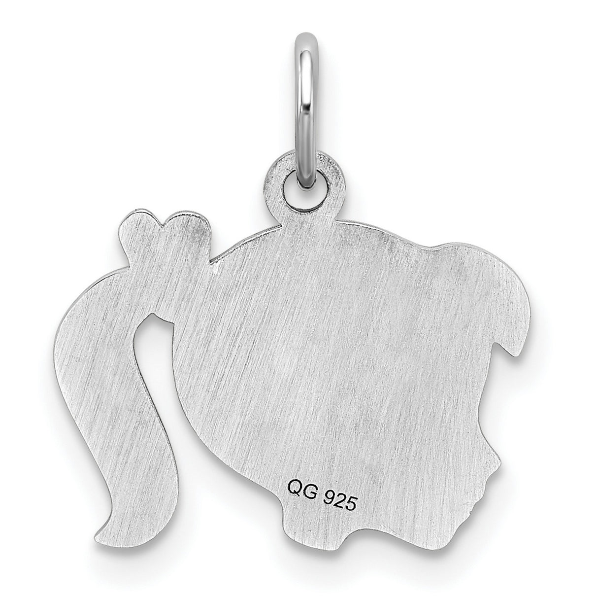 Sterling Silver Girl Head Profile Pendant with Pink Heart Bow Silhouette Charm