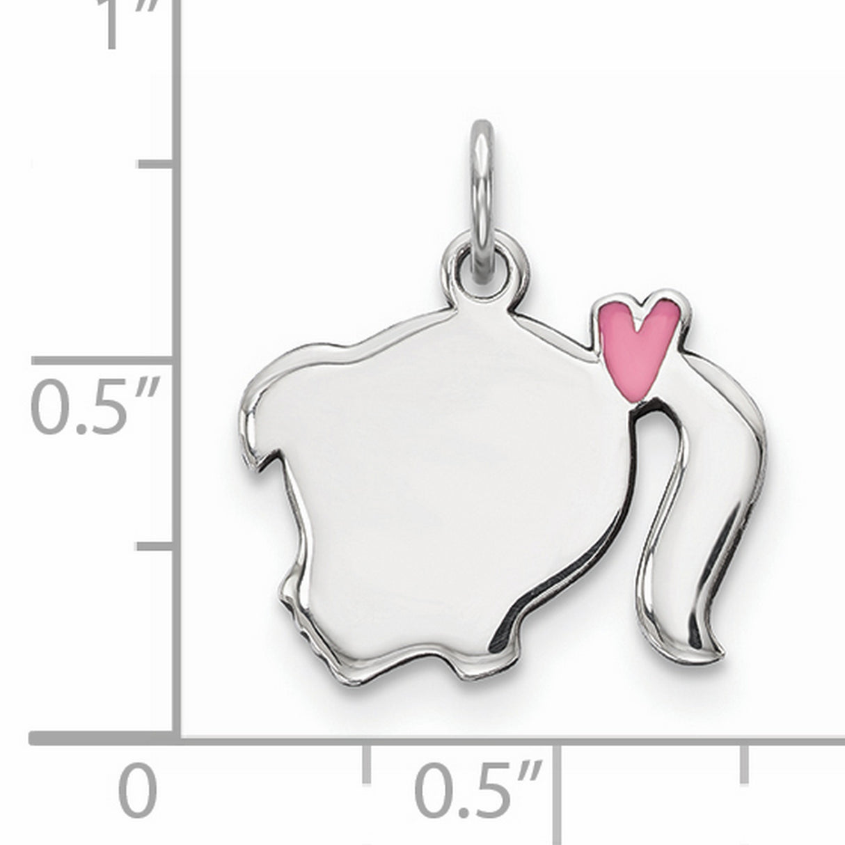 Sterling Silver Girl Head Profile Pendant with Pink Heart Bow Silhouette Charm