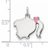 Sterling Silver Girl Head Profile Pendant with Pink Heart Bow Silhouette Charm