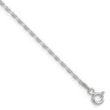 925 White Gold 1.75 mm Polished Chain Anklet shown for scale