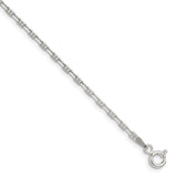 925 White Gold 2 mm Polished Chain Anklet shown for scale