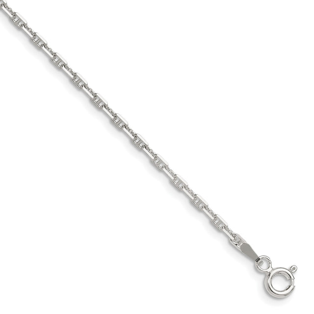925 White Gold 2 mm Polished Chain Anklet shown for scale