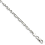 925 White Gold 3.75 mm Polished Chain Bracelet shown for scale