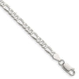 925 White Gold 4 mm Figaro Chain Anklet, Polished shown for scale