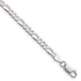 925 White Gold 4 mm Figaro Chain Anklet, Polished shown for scale