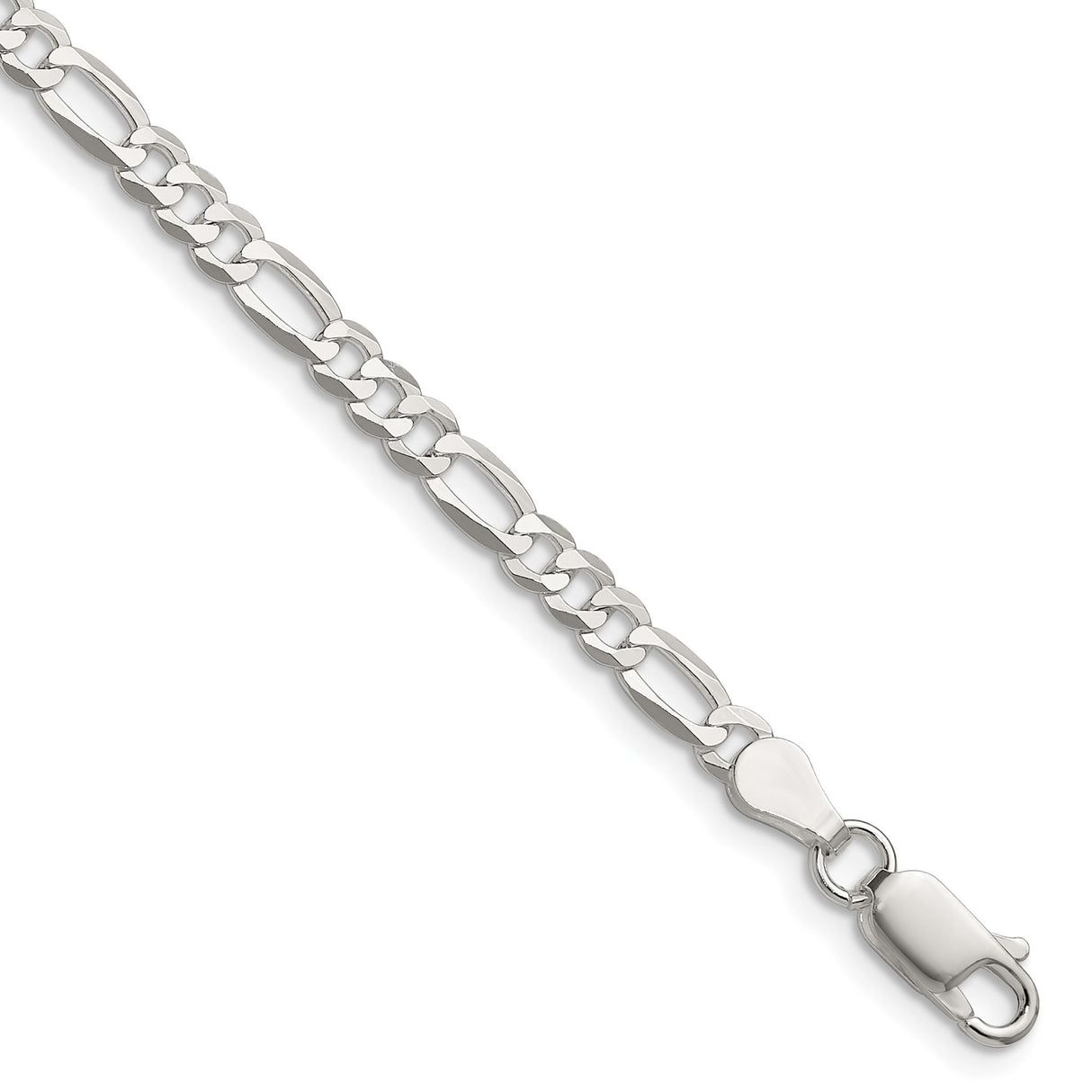 925 White Gold 4 mm Figaro Chain Bracelet, Polished shown for scale