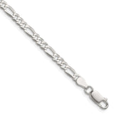 925 White Gold 4 mm Figaro Chain Bracelet, Polished shown for scale