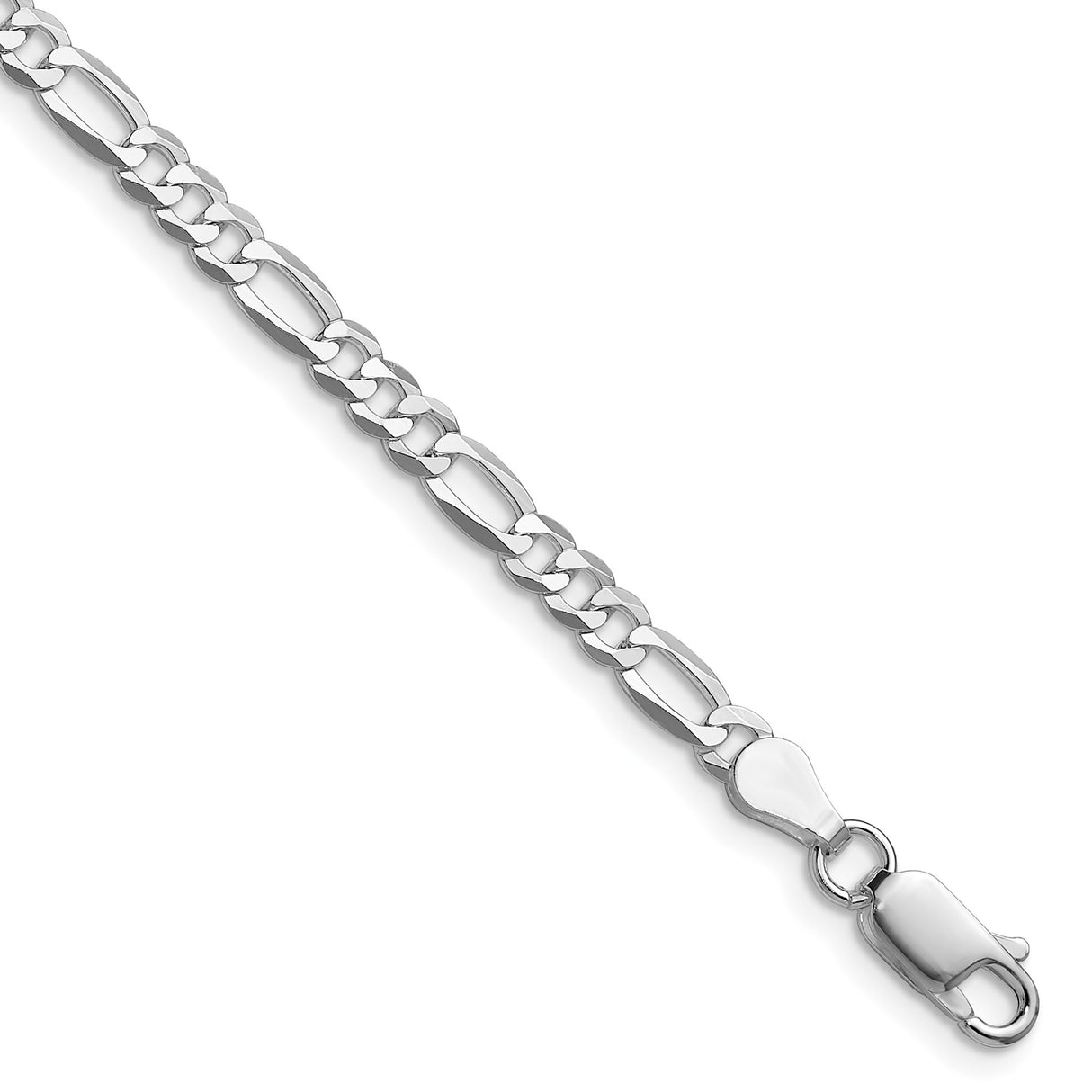 925 White Gold 4 mm Figaro Chain Bracelet, Polished shown for scale