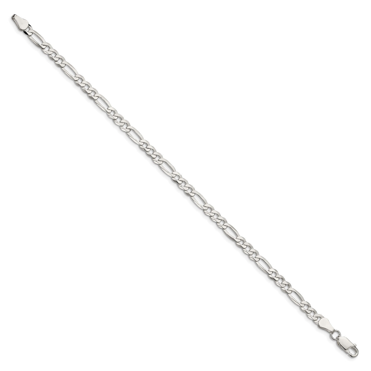 925 White Gold 4.5 mm Figaro Chain Anklet, Polished