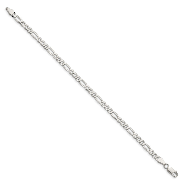 925 White Gold 4.5 mm Figaro Chain Bracelet, Polished