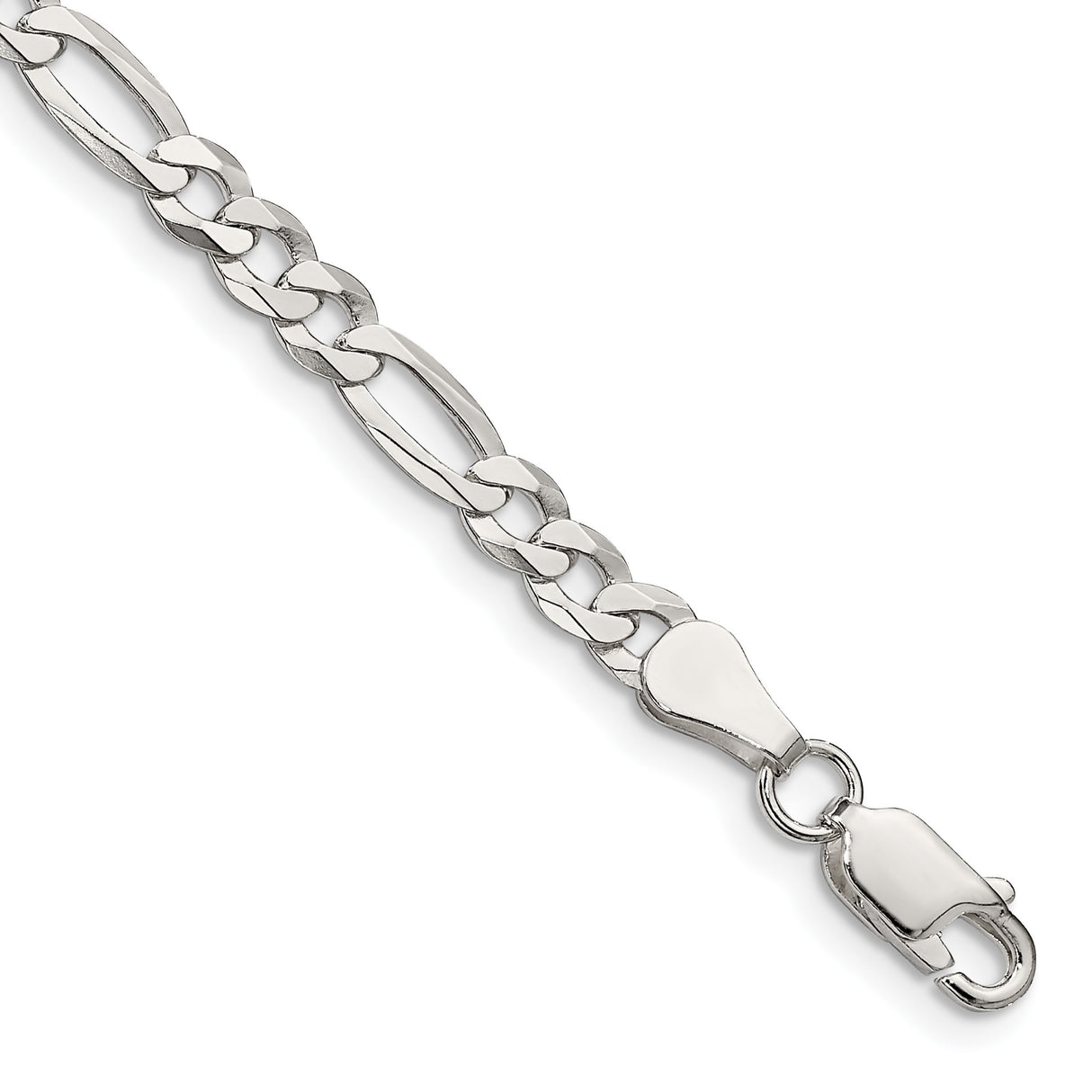 925 White Gold 4.5 mm Figaro Chain Bracelet, Polished shown for scale