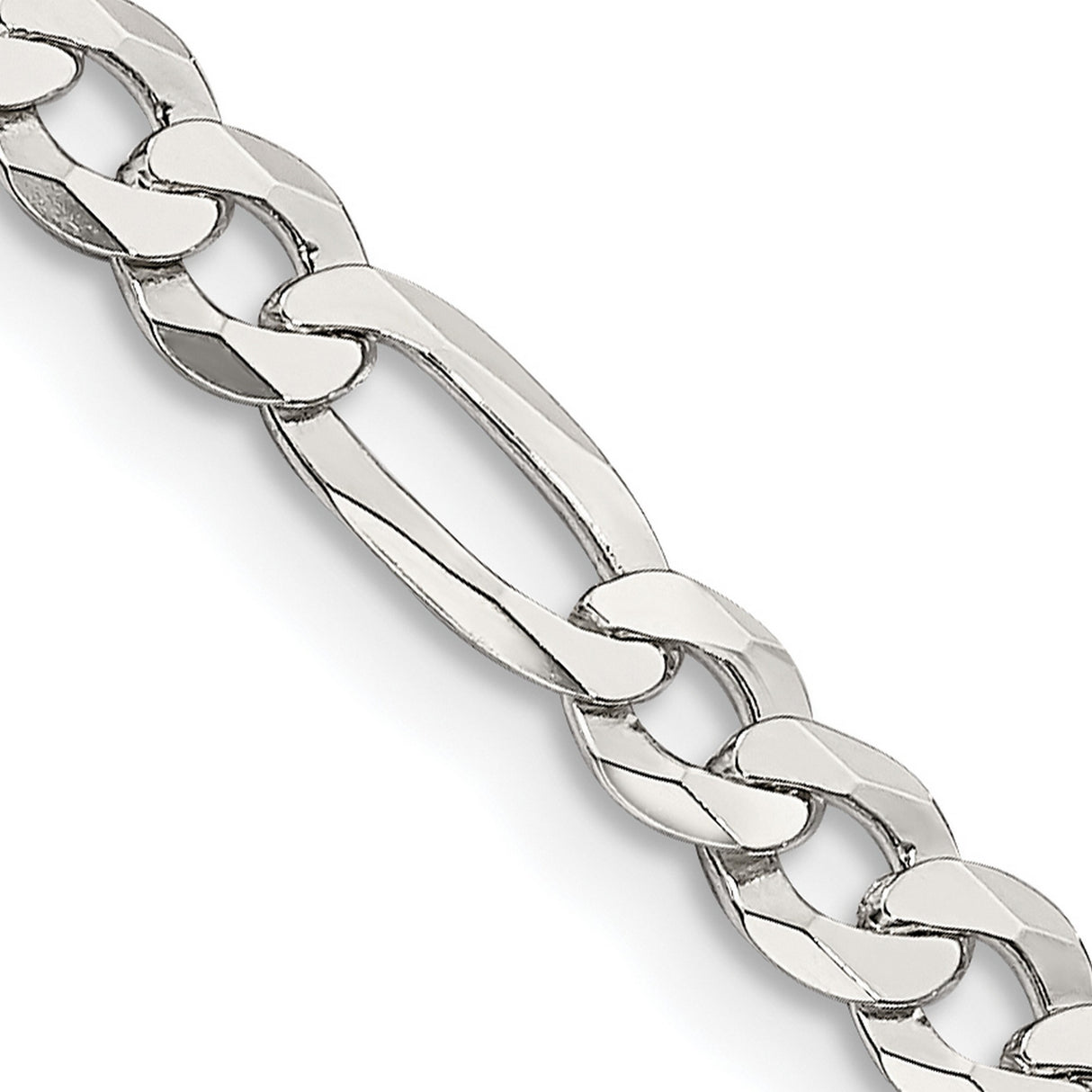 925 White Gold 4.5 mm Figaro Chain Necklace, Polished detail view