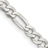 925 White Gold 4.5 mm Figaro Chain Necklace, Polished detail view