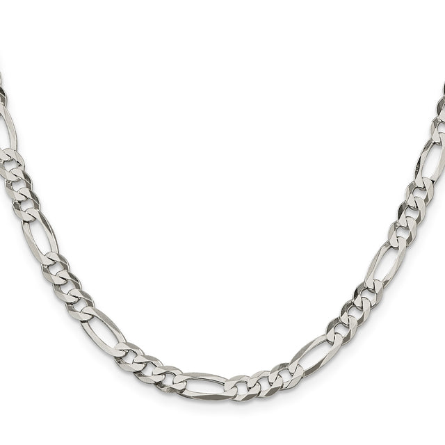 925 White Gold 5.5 mm Figaro Chain Necklace, Polished