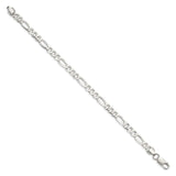 925 White Gold 5.5 mm Figaro Chain Anklet, Polished