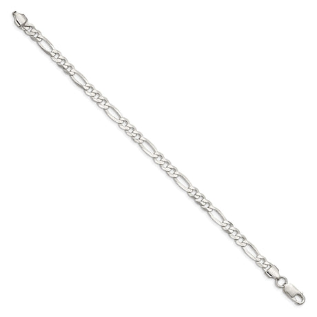 925 White Gold 5.5 mm Figaro Chain Anklet, Polished