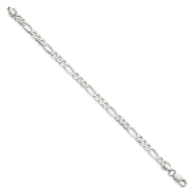 925 White Gold 5.5 mm Figaro Chain Anklet, Polished
