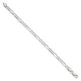 925 White Gold 5.5 mm Figaro Chain Bracelet, Polished