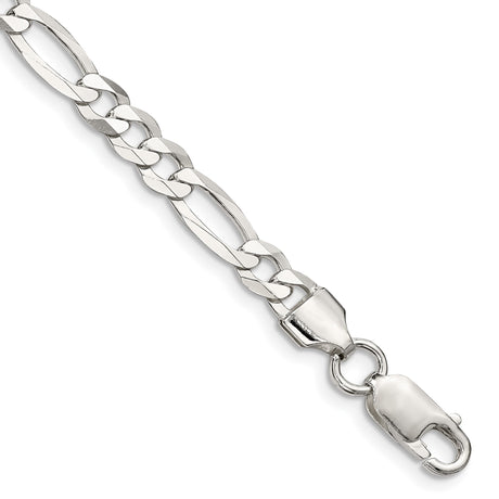 925 White Gold 5.5 mm Figaro Chain Anklet, Polished shown for scale