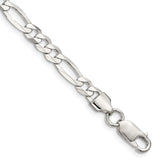 925 White Gold 5.5 mm Figaro Chain Bracelet, Polished shown for scale