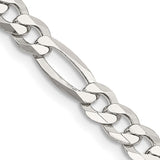 925 White Gold 5.5 mm Figaro Chain Necklace, Polished detail view