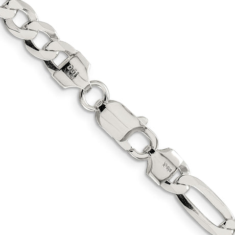 925 White Gold 7.5 mm Figaro Chain Necklace, Polished alternate angle