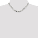 925 White Gold 7.5 mm Figaro Chain Necklace, Polished detail view
