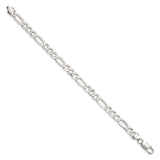 925 White Gold 7.5 mm Figaro Chain Anklet, Polished
