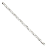 925 White Gold 7.5 mm Figaro Chain Bracelet, Polished