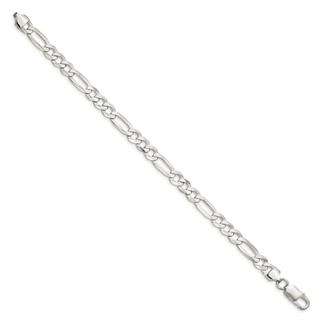 925 White Gold 7.5 mm Figaro Chain Bracelet, Polished
