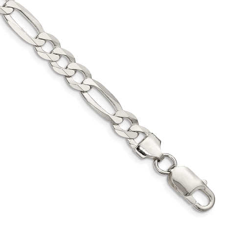 925 White Gold 7.5 mm Figaro Chain Bracelet, Polished shown for scale