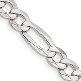 925 White Gold 7.5 mm Figaro Chain Necklace, Polished detail view