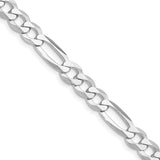 925 White Gold 7.5 mm Figaro Chain Necklace, Polished detail view