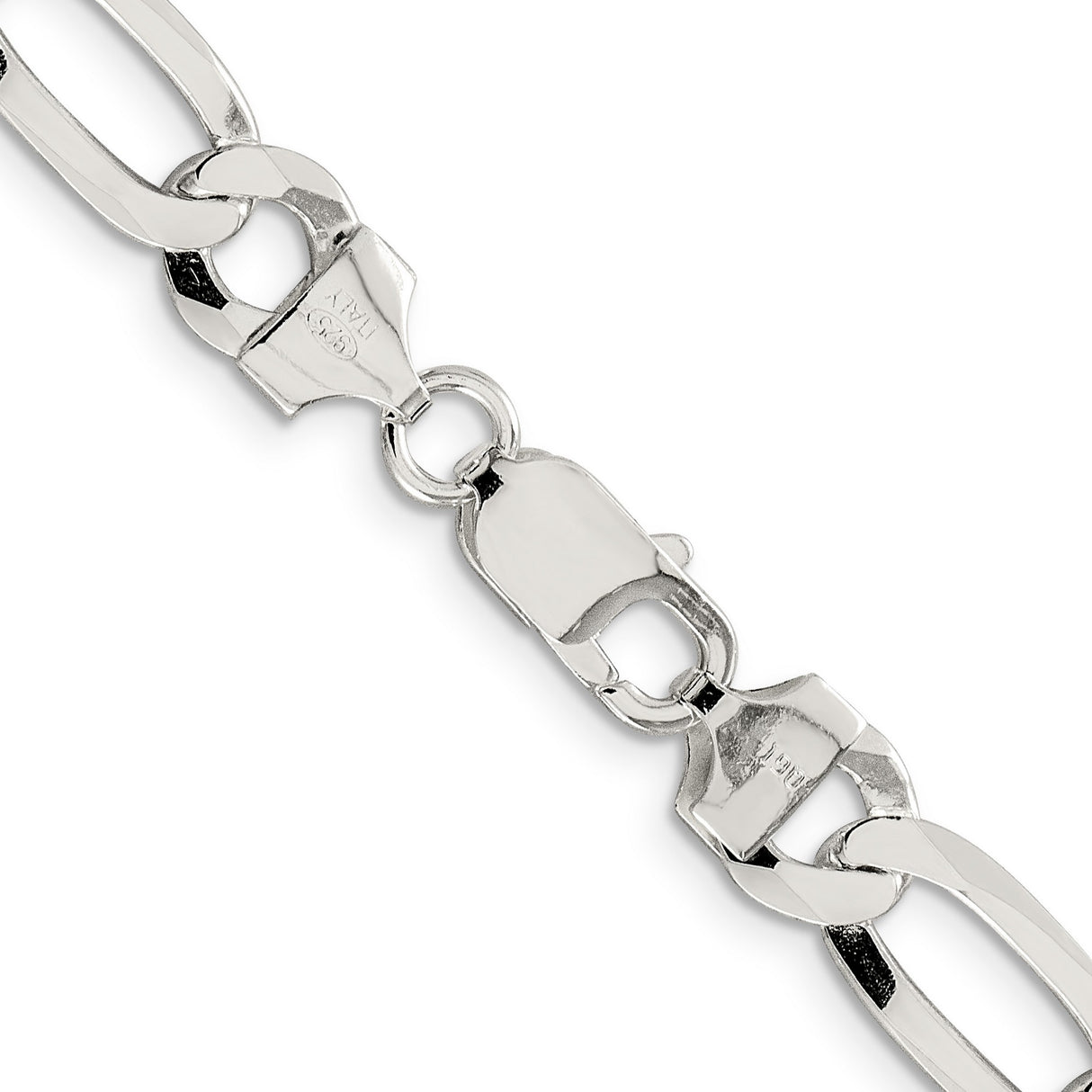 925 White Gold 8.5 mm Figaro Chain Necklace, Polished alternate angle