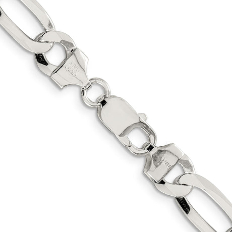 925 White Gold 8.5 mm Figaro Chain Necklace, Polished alternate angle