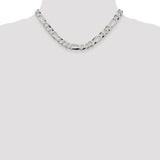925 White Gold 8.5 mm Figaro Chain Necklace, Polished detail view
