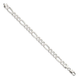 925 White Gold 8.5 mm Figaro Chain Anklet, Polished