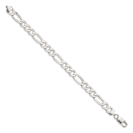 925 White Gold 8.5 mm Figaro Chain Anklet, Polished