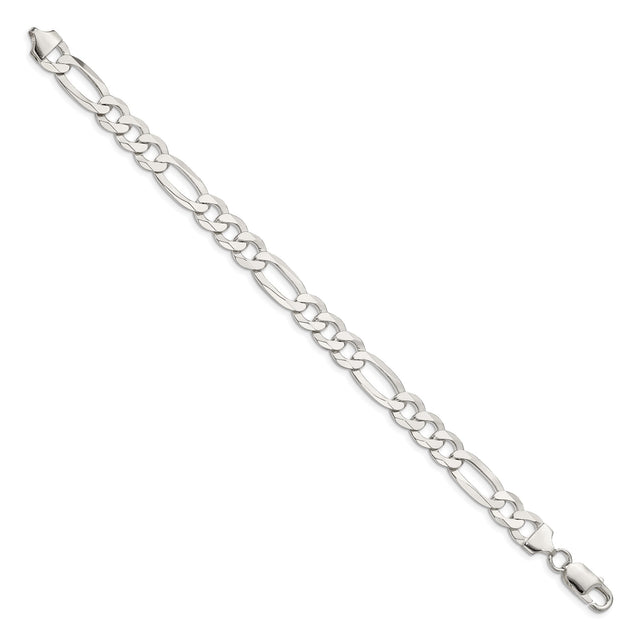 925 White Gold 8.5 mm Figaro Chain Anklet, Polished