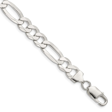 925 White Gold 8.5 mm Figaro Chain Bracelet, Polished shown for scale